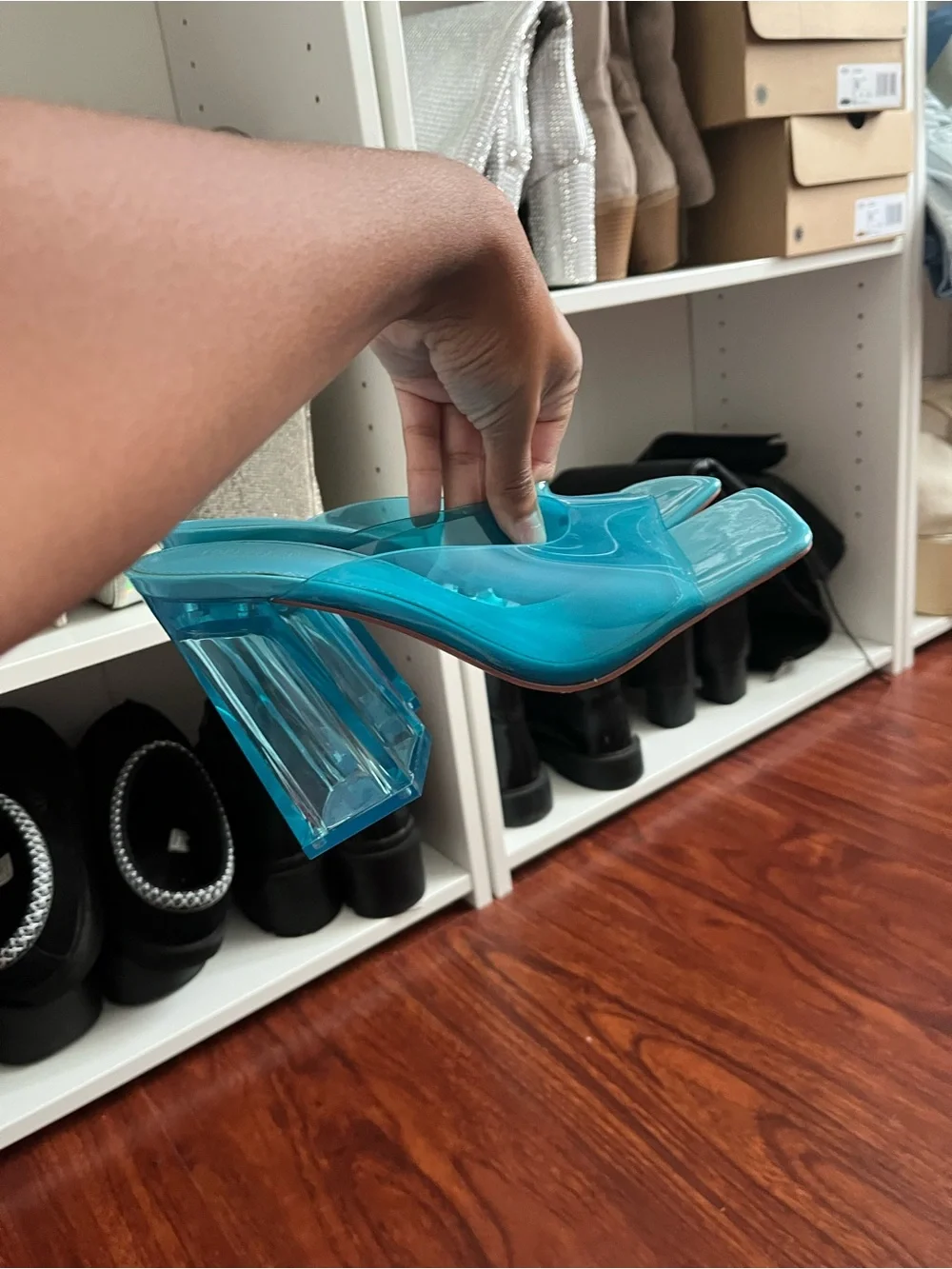 Forever 21 Turquoise Clear Block Heel Mules with Transparent Strap